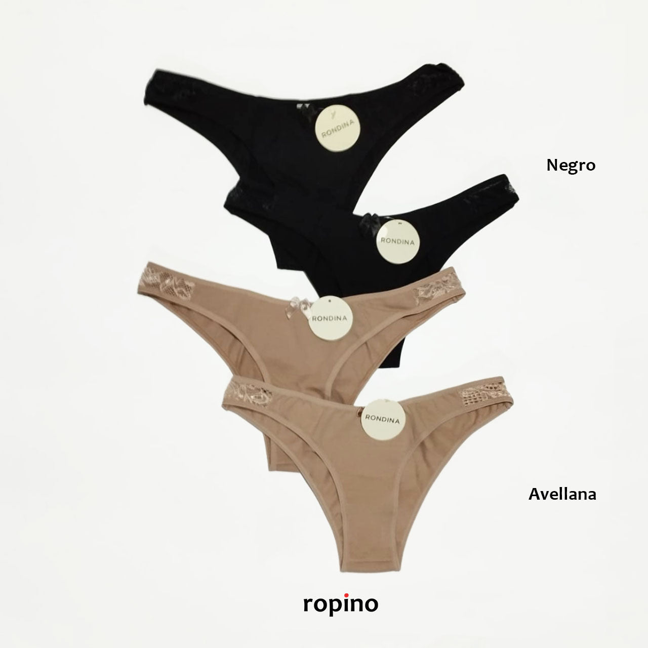 *Pack* 4 Bikinis con detalle de puntilla. Algodón y lycra - Varios Colores