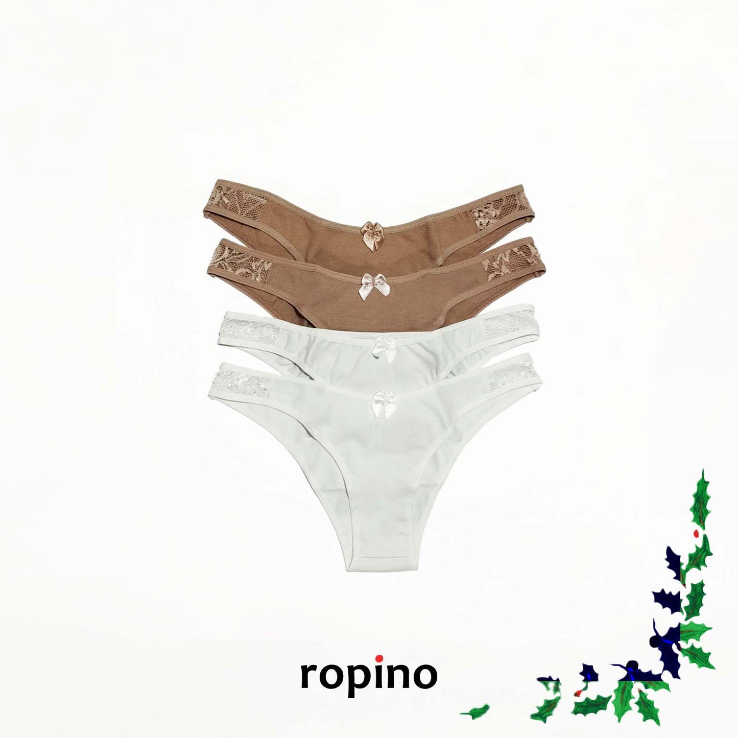 *Pack* 4 Bikinis con detalle de puntilla. Algodón y lycra - Varios Colores
