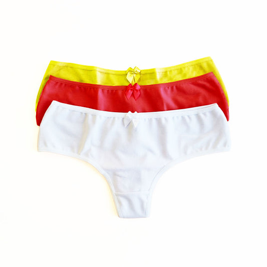 *Pack* Culotteless de algodón y lycra - 3 unidades - Rojo/Blanco/Amarillo - Talle P
