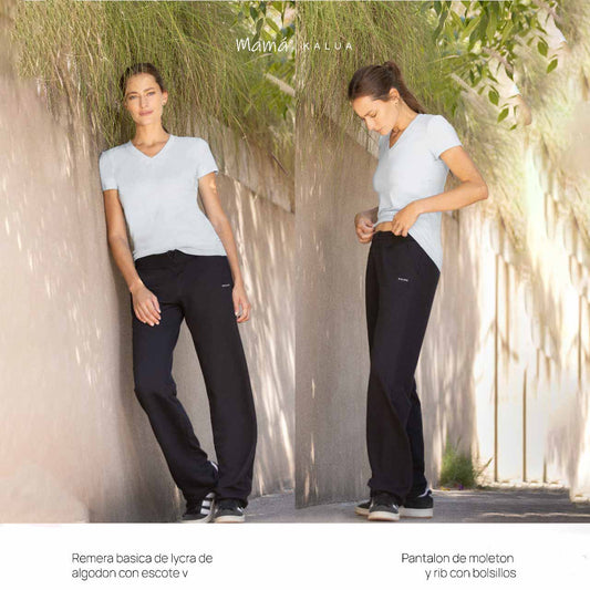 Remera Básica de Algodón & Pantalón Básico de Moletón