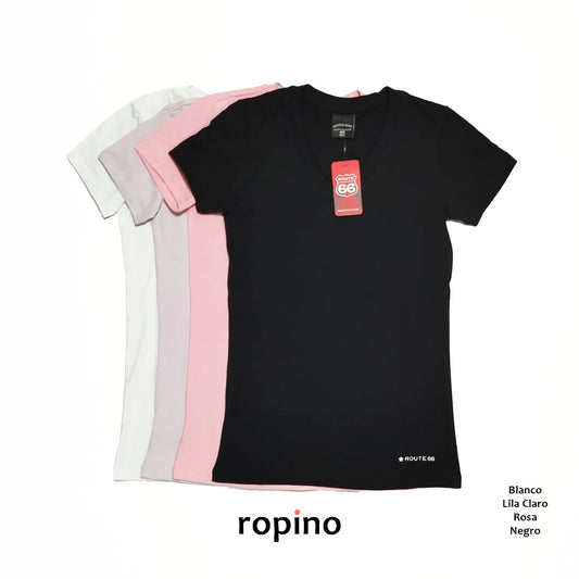 Remera básica de algodón. Cuello V. Varios Colores