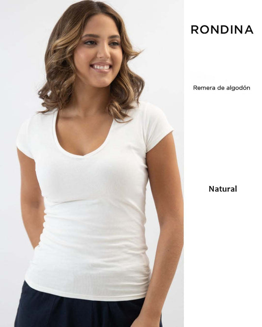 Remera básica de algodón Cuello V - Natural/Lavanda/Amarillo