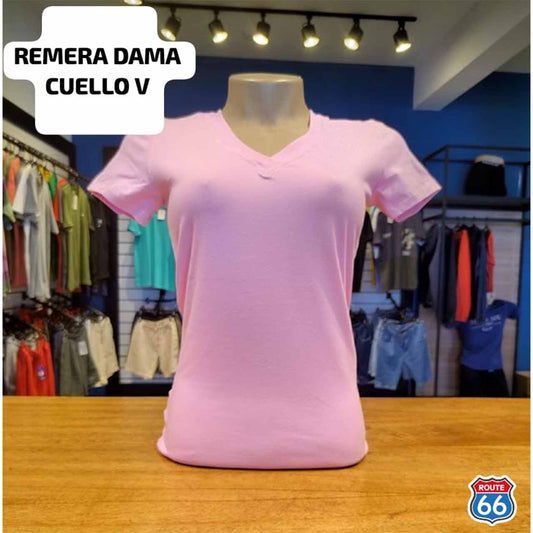 Remera Básica Cuello V - Color Rosa - Talle XXG